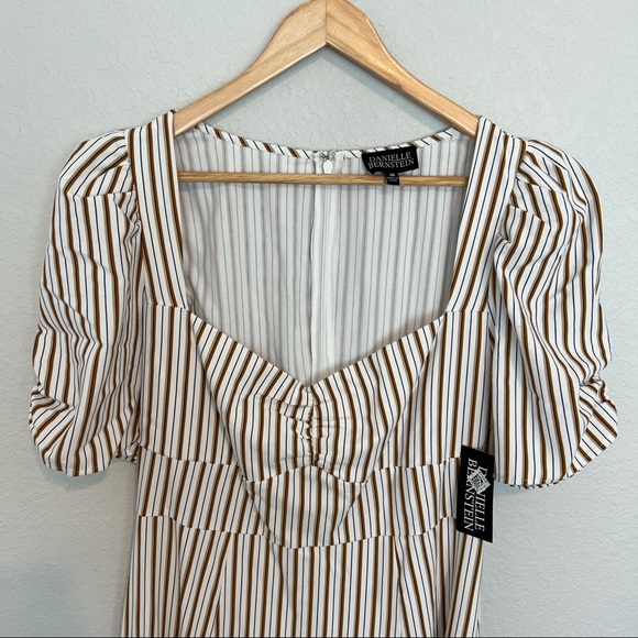 NWT Danielle Bernstein Striped Puff Sleeve Midi Dress 10 - Picture 7 of 11